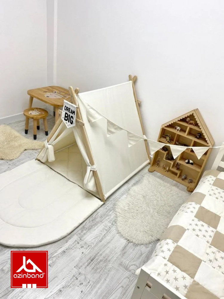 چادر بازی کودک طرح کلبه به رنگ شیری - شماره 1