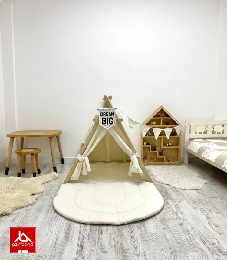 چادر بازی کودک طرح کلبه به رنگ شیری - شماره 4