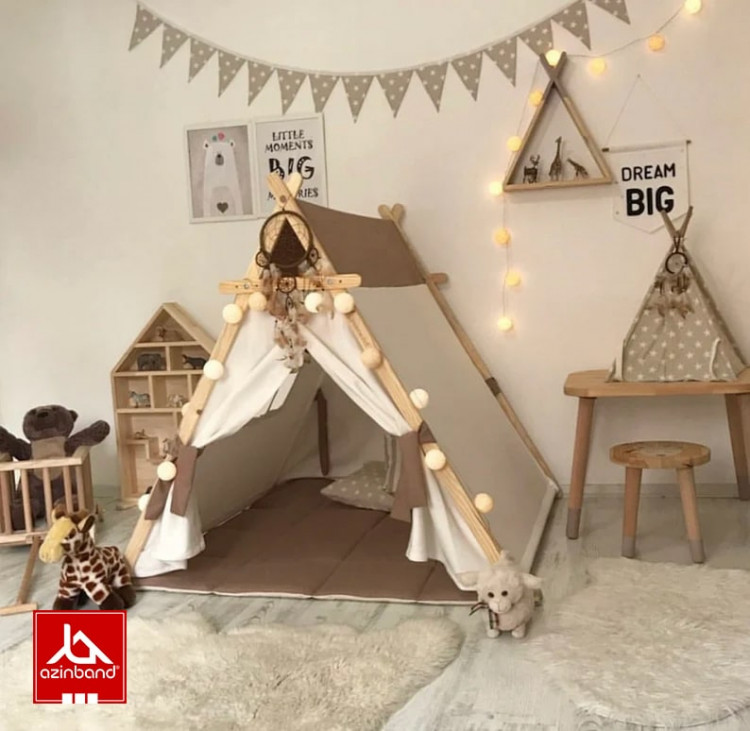 چادر بازی کودک طرح کلبه به رنگ شکلاتی شیری - شماره 1