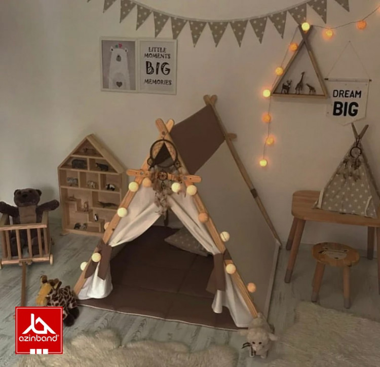 چادر بازی کودک طرح کلبه به رنگ شکلاتی شیری - شماره 3