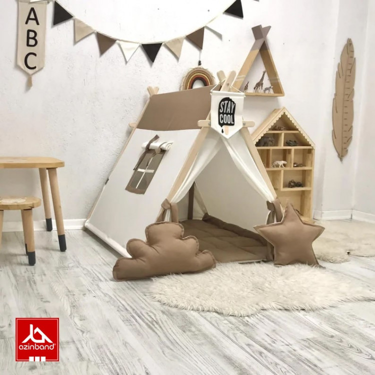 چادر بازی کودک طرح کلبه به رنگ شکلاتی شیری - شماره 0