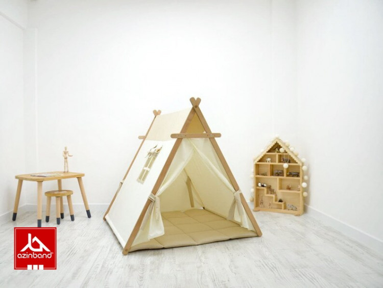 چادر بازی کودک طرح کلبه به رنگ نسکافه ای - شماره 2