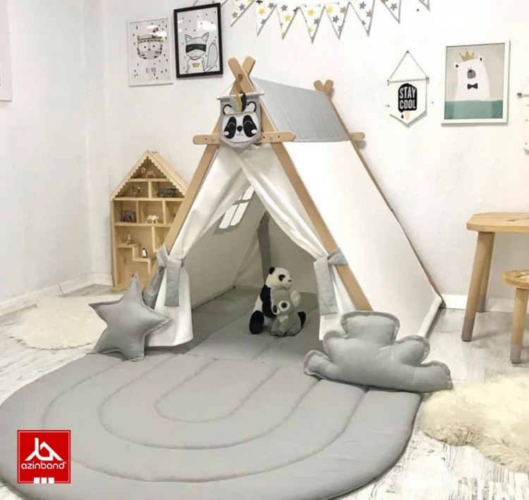 چادر بازی کودک طرح کلبه به رنگ فیلی سفید - شماره 4