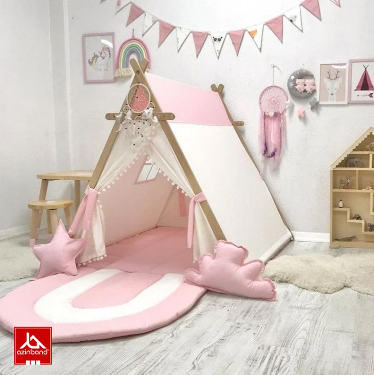 چادر بازی کودک طرح کلبه به رنگ صورتی سفید - شماره 4