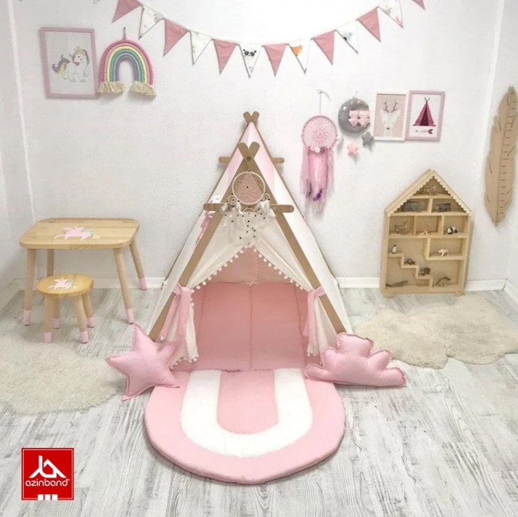 چادر بازی کودک طرح کلبه به رنگ صورتی سفید - شماره 3