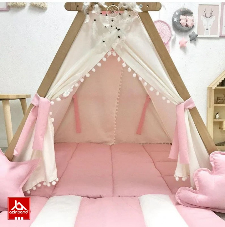 چادر بازی کودک طرح کلبه به رنگ صورتی سفید - شماره 2