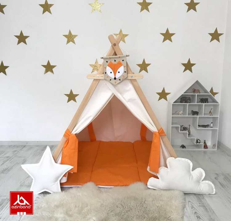 چادر بازی کودک طرح کلبه به رنگ نارنجی سفید - شماره 1
