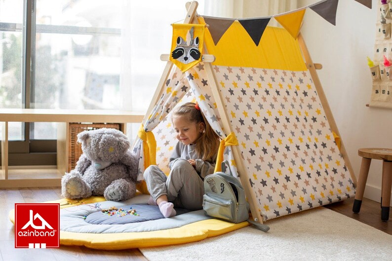 چادر بازی کودک طرح کلبه طرح ستاره با زمینه سفید