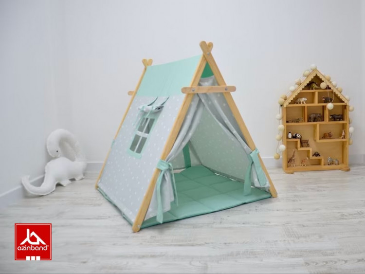 چادر بازی کودک طرح کلبه طرح ستاره با زمینه فیروزه ای - شماره 2