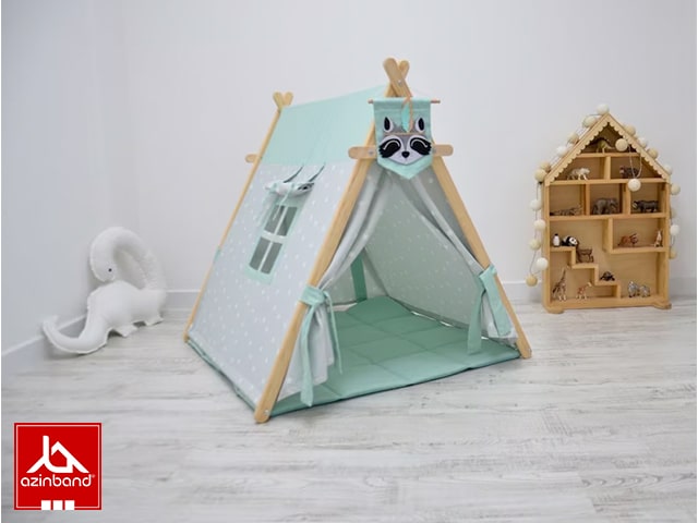 چادر بازی کودک طرح کلبه طرح ستاره با زمینه فیروزه ای