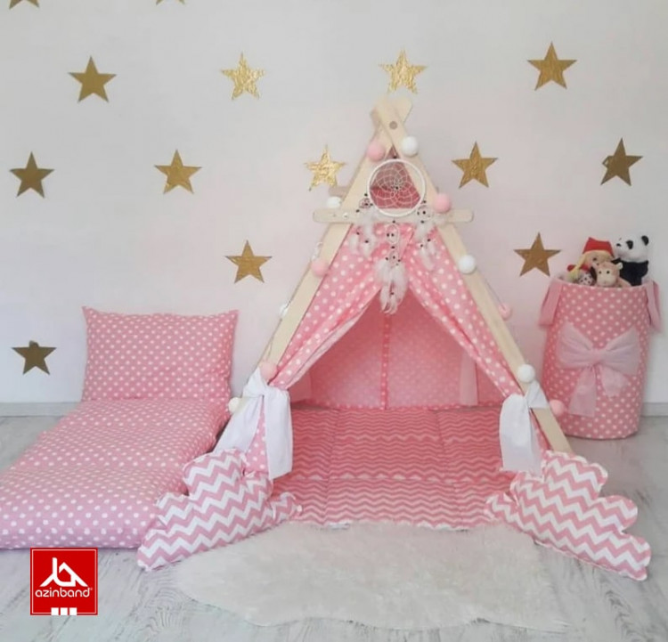 چادر بازی کودک طرح کلبه صورتی طرحدار - شماره 2