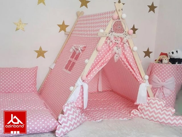 چادر بازی کودک طرح کلبه طرح صورتی طرحدار